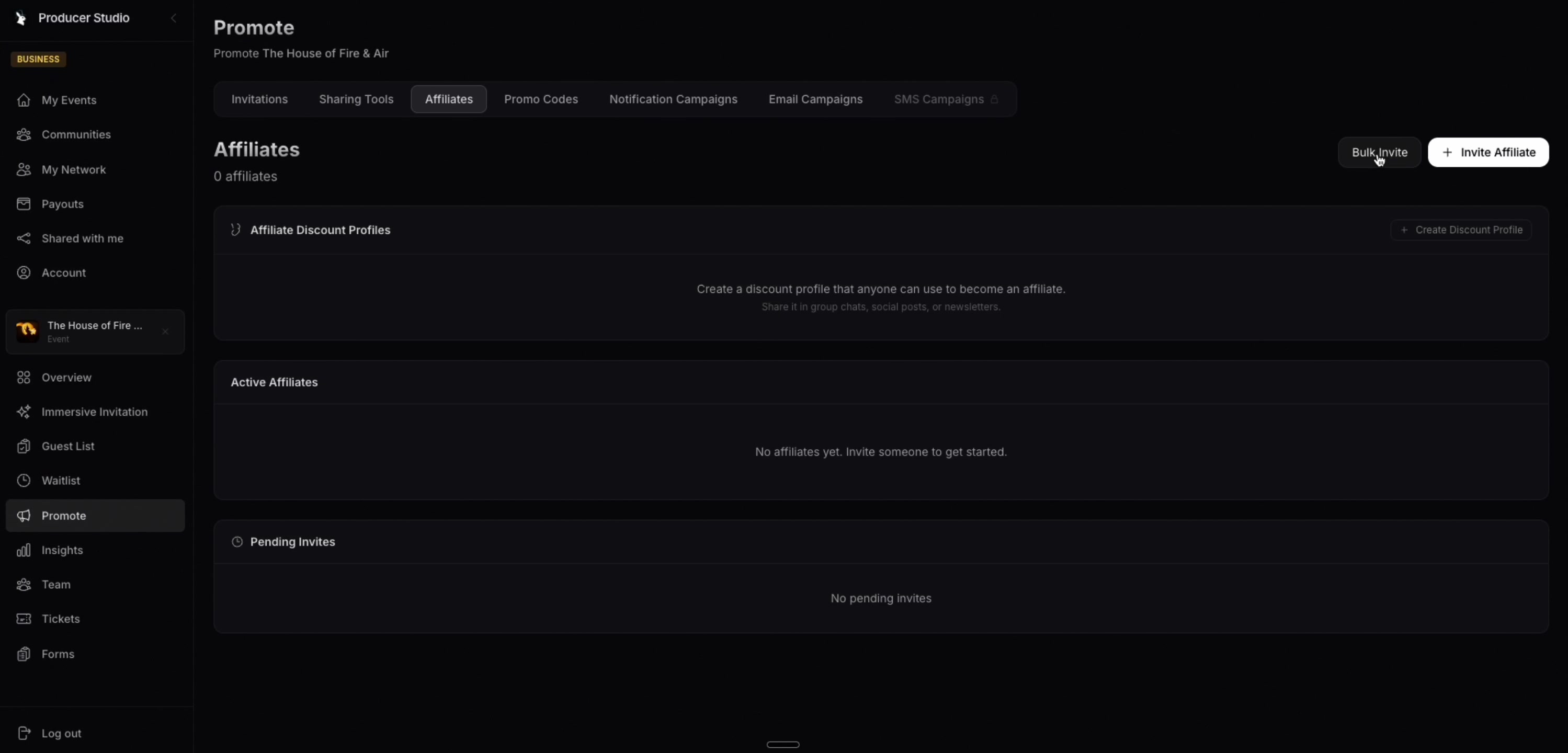 Setting up affiliates and promo codes — custom tracking links, AI-written social posts, and Stripe auto-payouts.